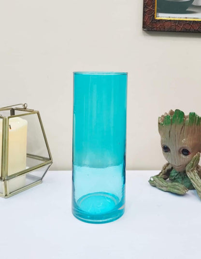 Turquoise Plain Crack Cylinder Glass Vases Set of 2 ( 8 inch )