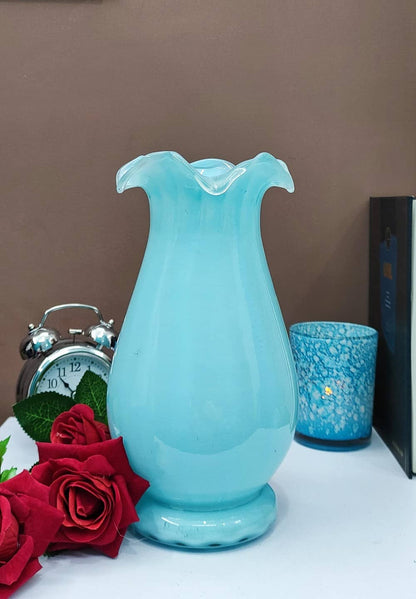 Glass Fenton Vase Pearl Finish Rozar Blue