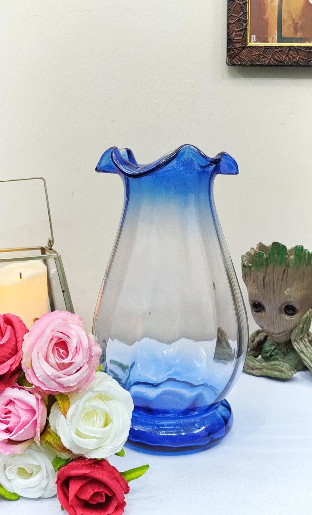 Glass Fenton Vase Shaded Blue