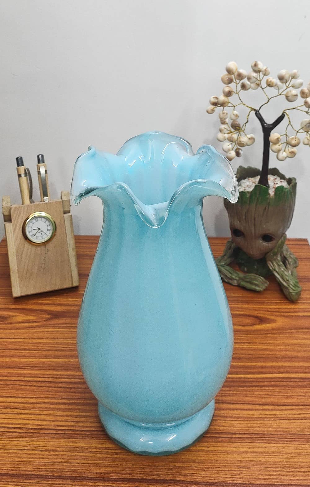 Glass Fenton Vase Pearl Finish Rozar Blue