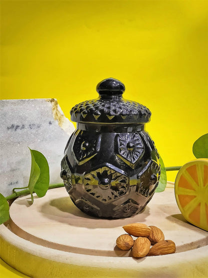 Glass Matki Black Jar Set of 2