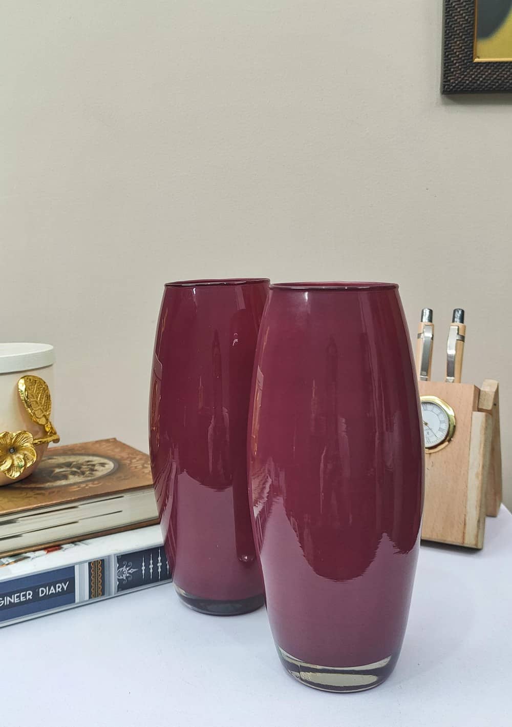 Glossy Oval Glass Vase Set of 2