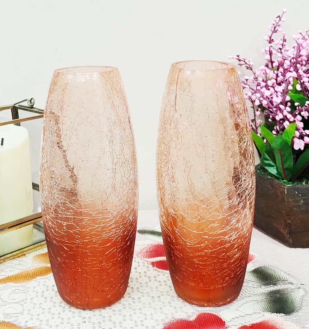 Crack Two Tone Oval Glass Vase Set of 2