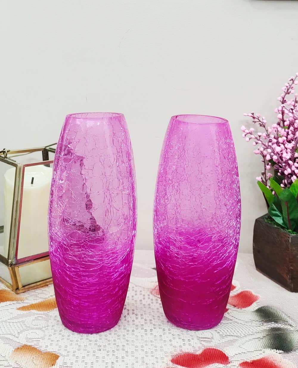 Crack Two Tone Oval Glass Vase Set of 2