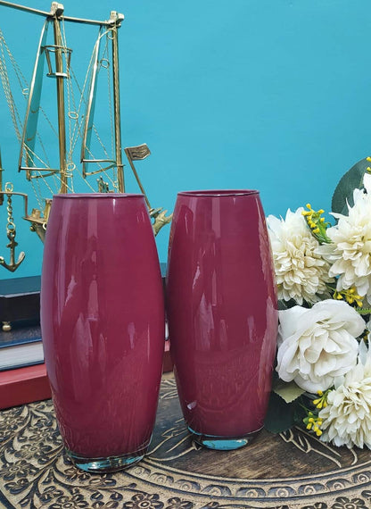 Glossy Oval Glass Vase Set of 2