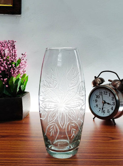 Designer Cutting Oval Glass Vase Set of 2