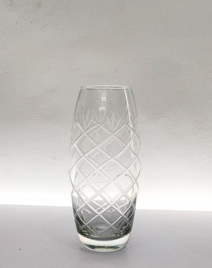 Designer Cutting Oval Glass Vase Set of 2