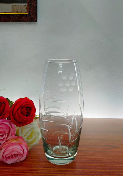 Designer Cutting Oval Glass Vase Set of 2