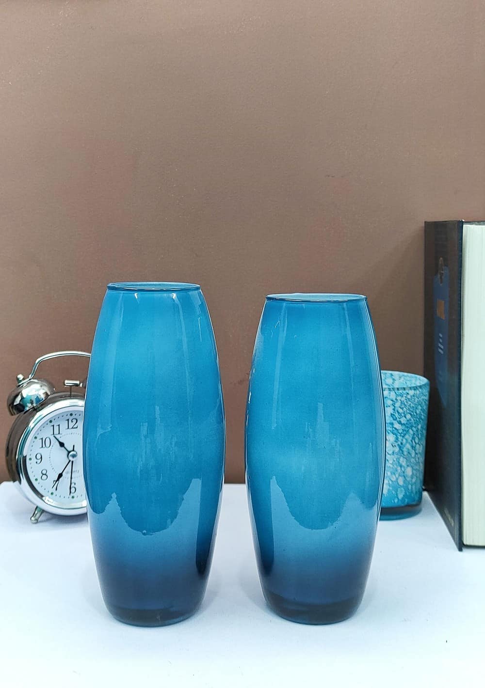 Glossy Oval Glass Vase Set of 2