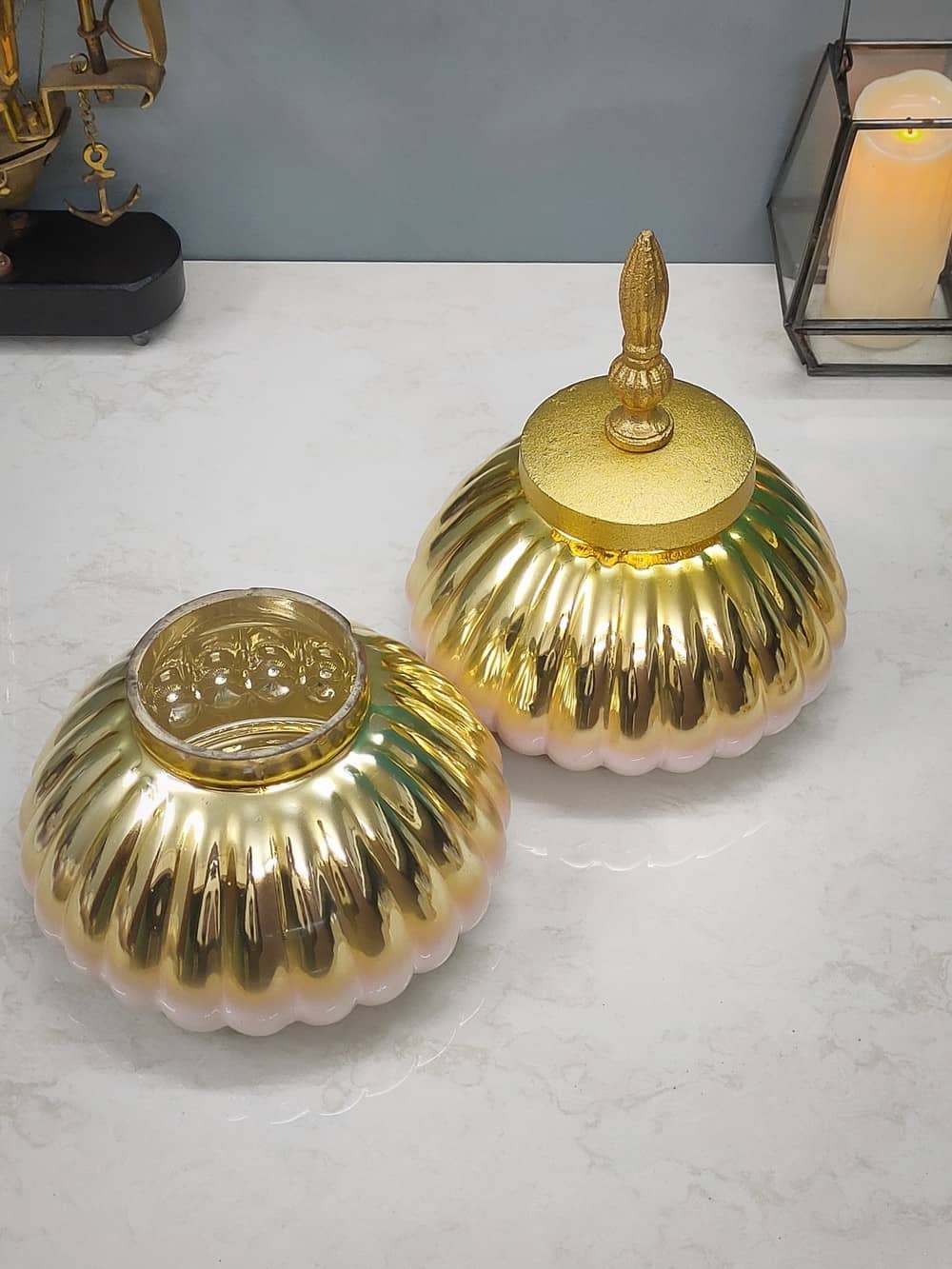 Glass Melon Jar with Metal Lid Set of 2