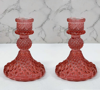 Diamond Glass Pillar Candle Holder Set of 2