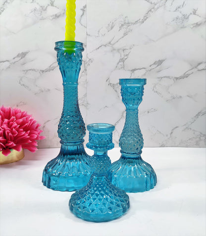 Diamond Glass Pillar Candle Holder Set - Craft Man of India