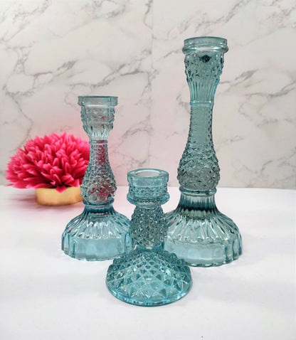 Diamond Glass Pillar Candle Holder Set - Craft Man of India