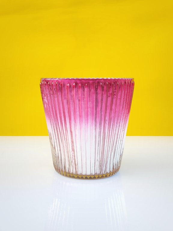 Ribbed Votive Candle Holder Two Tone Pink & Silver