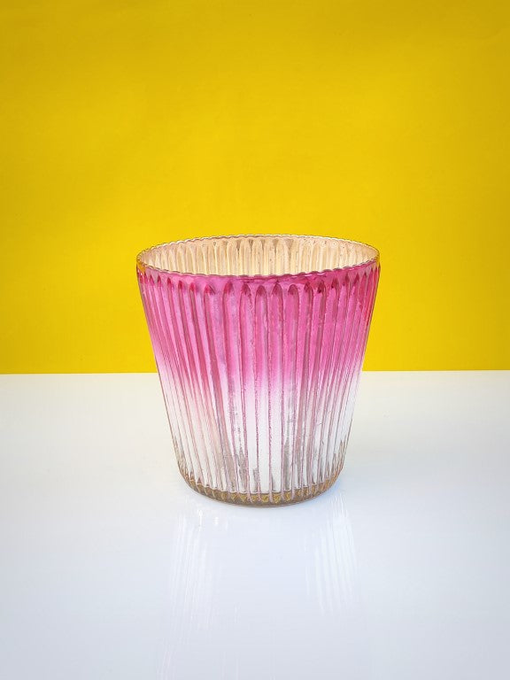 Ribbed Votive Candle Holder Two Tone Pink & Silver