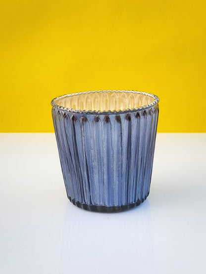 Samll Ribbed Votive Candle Holder Two Tone Denim Color