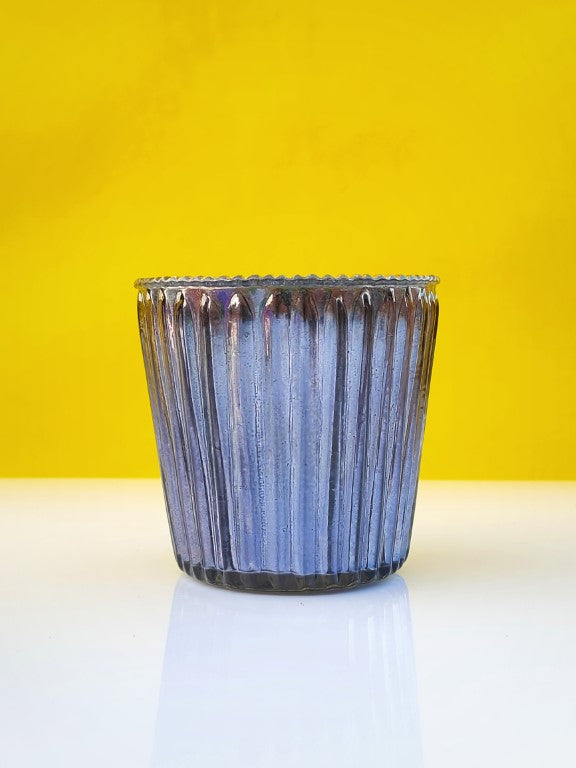 Samll Ribbed Votive Candle Holder Two Tone Denim Color