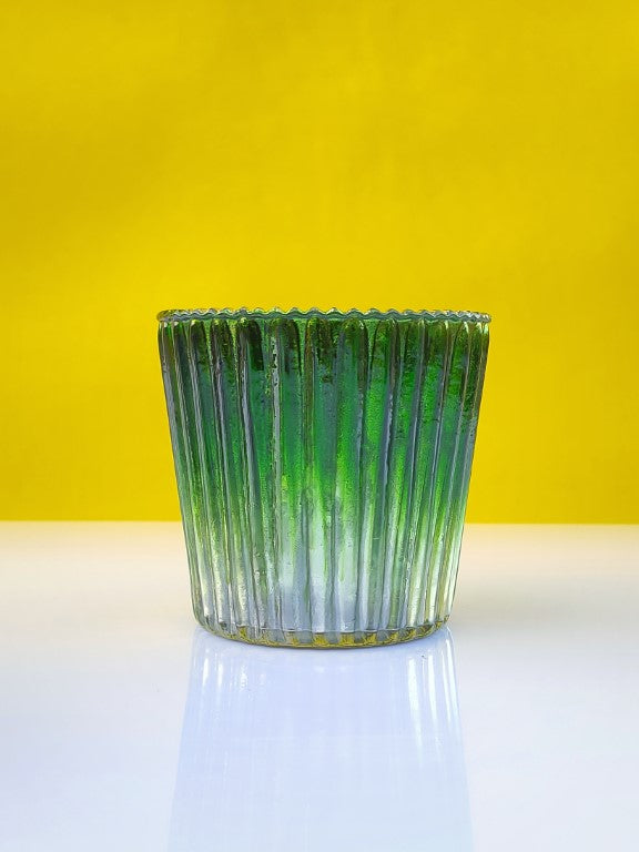 Samll Ribbed Votive Candle Holder Two Forest Green