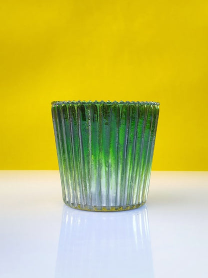 Samll Ribbed Votive Candle Holder Two Forest Green