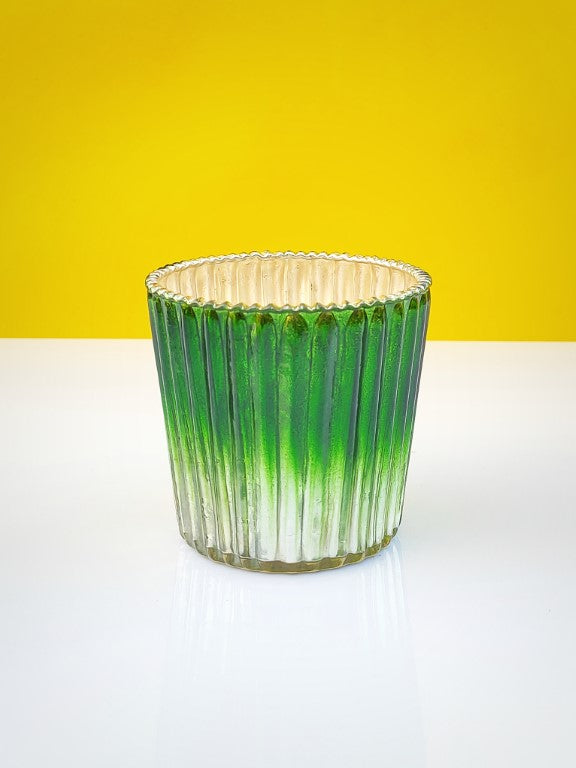 Samll Ribbed Votive Candle Holder Two Forest Green