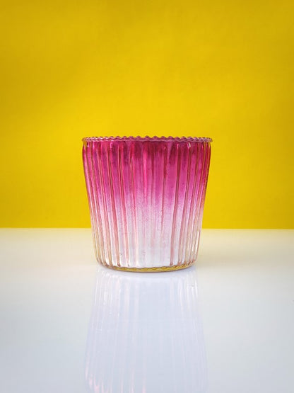 Ribbed Votive Candle Holder Two Tone Pink & Silver