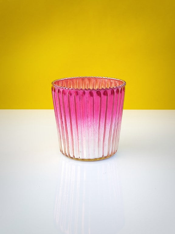 Ribbed Votive Candle Holder Two Tone Pink & Silver